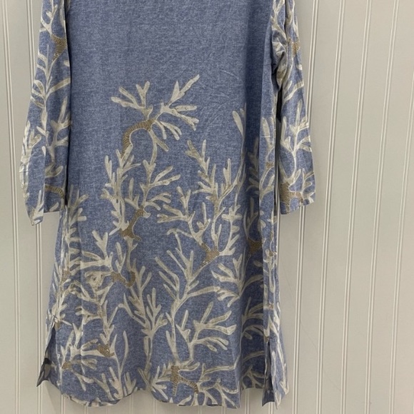 NEW CONDITION Soft Surrounds Blue Cotton Shell Seeker Embroidered Tunic Sz L - Picture 8 of 11